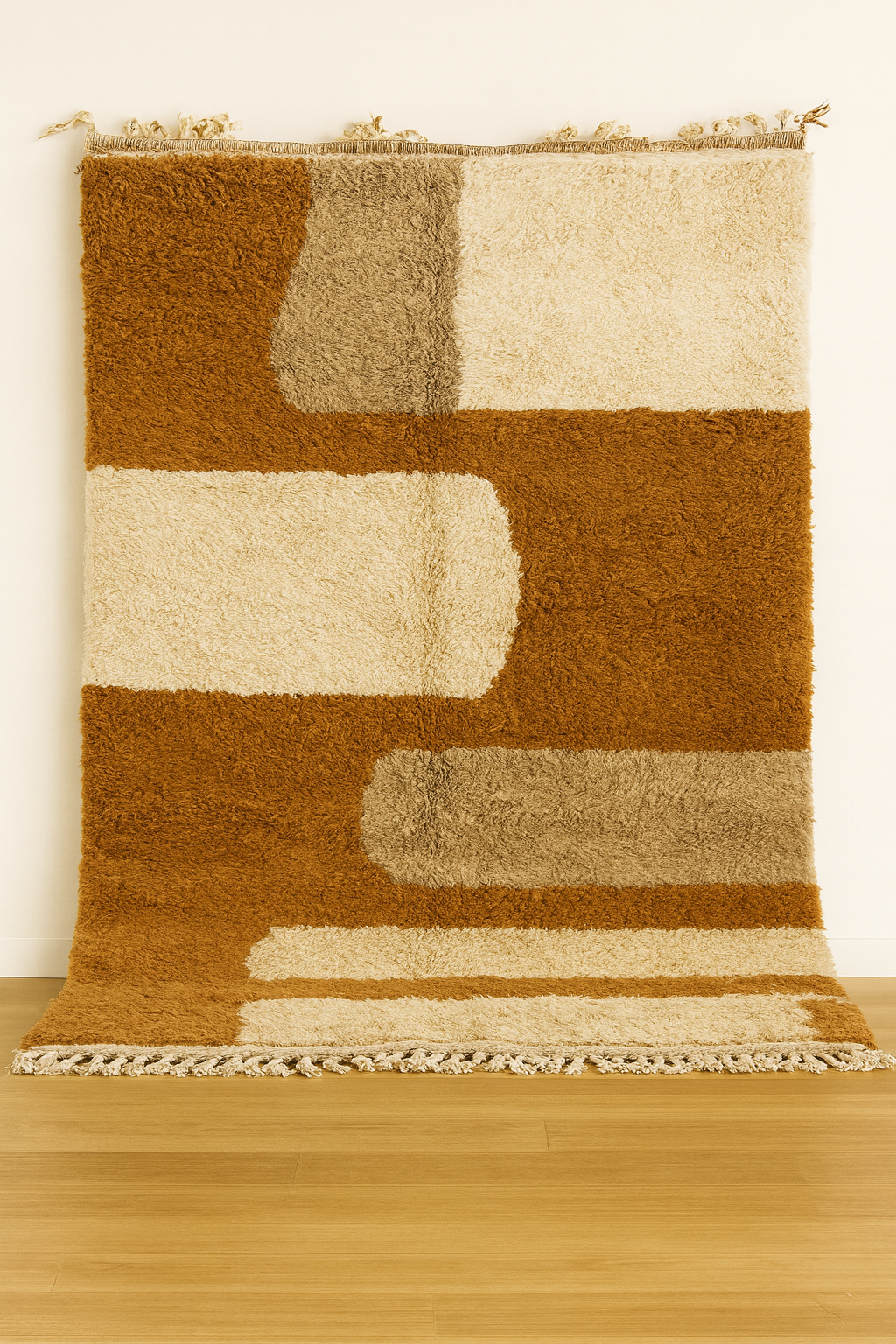 Tapis marocain géométrique marron & beige – laine épaisse naturelle, noué main